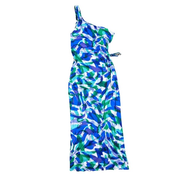 Resa Womens Small One Shoulder Maxi Dress Blue Stretch Slip On Beach Vacation - Picture 1 of 9